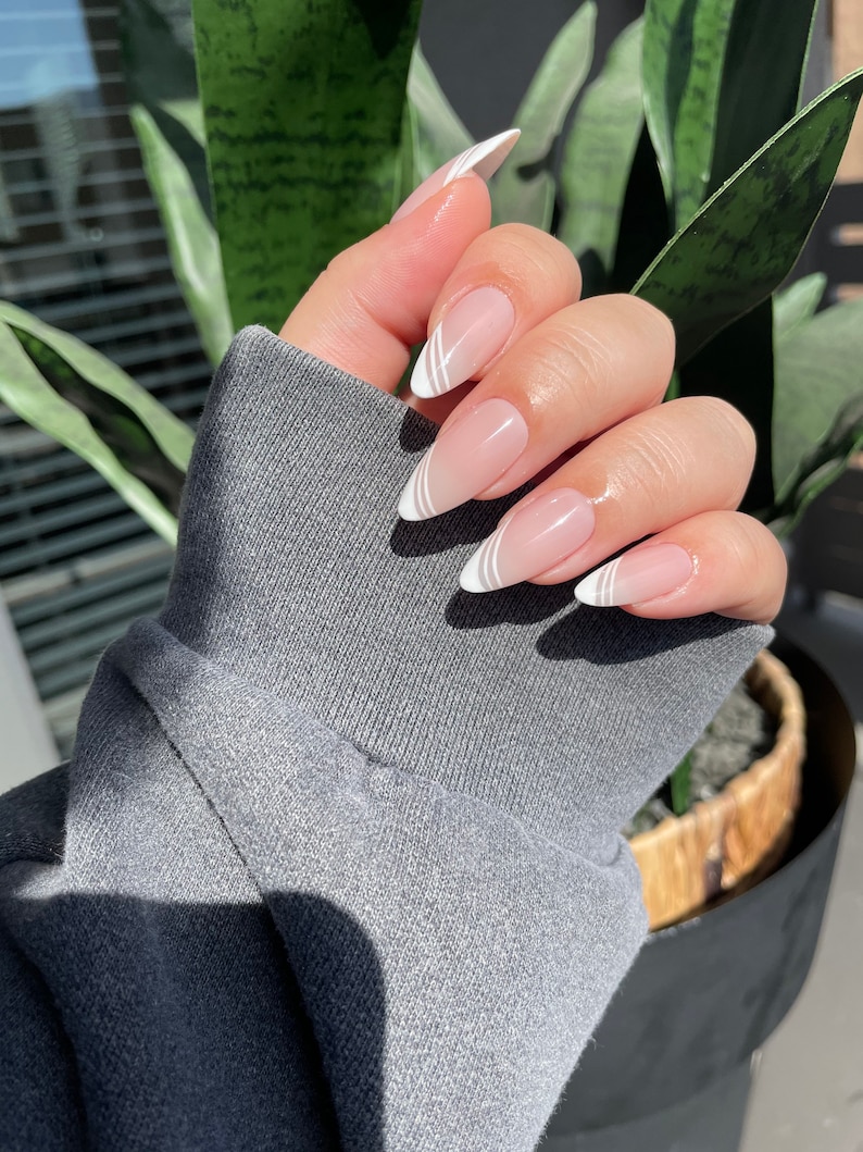 White Slanted French Nails Press on Nail French Tip Nails Etsy