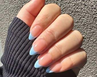 Baby Blue Pastel French Tip Nails Press On Nail Set