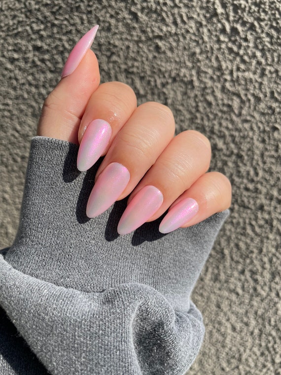 pink nails with chrome