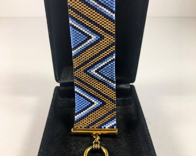 Featured listing image: Peyote Beaded Bracelet pattern-Odd Count Peyote Bracelet Beaded Bracelet Pattern-Blue/Gold Bracelet Pattern-Peyote Bracelet Pattern