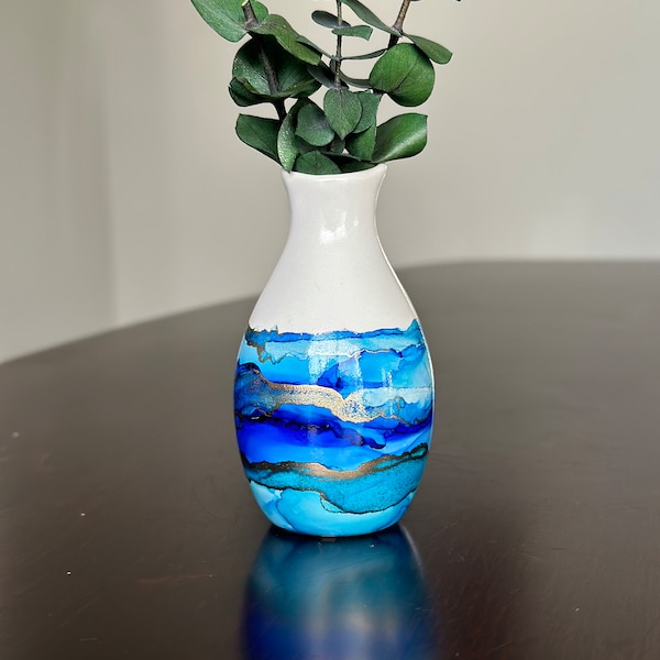 Mini bud vase, ceramic vase for flowers, cute vase, small gifts, vase decor, mantle decor, alcohol ink art, Christmas gift for mom