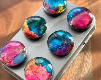 Colorful fridge magnets, strong magnets, white board magnets, alcohol ink art, locker magnets, gift for teens, magnet set, gift for teachers