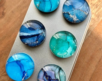 Blue fridge magnets, strong magnets, white board magnets, alcohol ink art, locker magnets, gift for teens, magnet set, gift for teachers