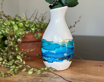 Mini bud vase, ceramic vase for flowers, cute vase, small gifts, vase decor, mantle decor, alcohol ink art, Christmas gift for mom