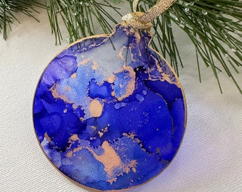 Blue Christmas ornament, alcohol ink ornament, holiday ornament, teacher gift, gifts under 20, holiday exchange, alcohol ink art