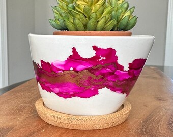 Mini ceramic planter, succulent pot with drainage, plant pot, gift for plant lovers, plant decor, cute planter, pink planter, alcohol ink