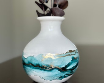 Home decor ceramic vase, vase for dried flowers, housewarming gifts, table decor, alcohol ink art