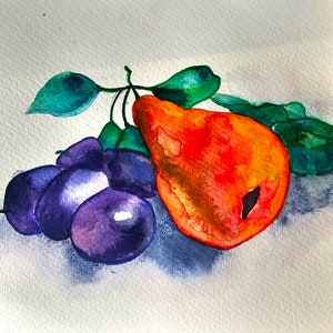 Fruit painting Watercolor painting Original painting for the kitchen Still life gift idea