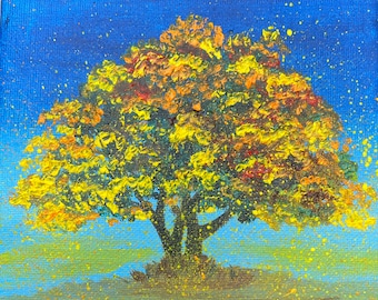 Autumn Tree Oil Painting | 6x6" Vibrant Fall Landscape Art