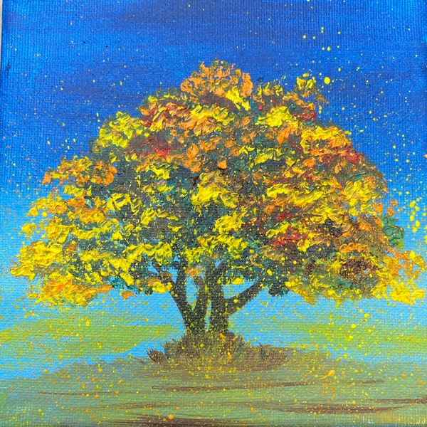 Landscape Painting of Autumn Seasons | Vibrant Oil Board Art | Tranquil Nature Scene with Majestic Trees