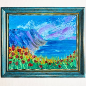 Poppy Painting COAST California Big Sur Original Art Poppy Field Artwork Oil Painting Colorful Impasto NATIONAL PARK.