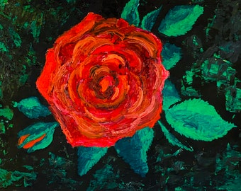Original Rose Oil Painting: Abstract Impasto Floral Artwork (14x11 inches)