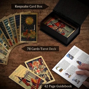 Tarot Cards, Gold Foil Tarot Deck with Guidebook, Classic Tarot Set