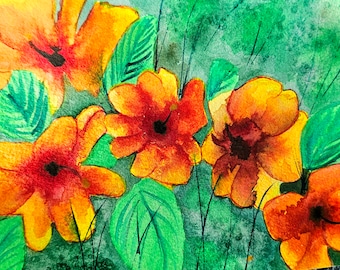 Original Watercolor Flower Bouquet Painting: 5x7 Still Life Art