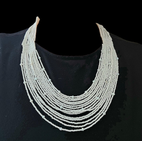Multi-Strand White Beaded Statement Necklace - image 5