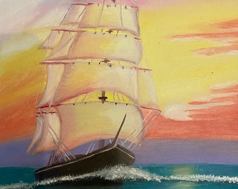 Peinture à l'huile marine originale de voilier capturant la mer : oeuvre d'art de voilier peinte à la main à l'huile
