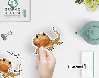 Bearded Dragon Sticker | "Give Food?" Funny Lizard Decal | Beardie Lover Gift