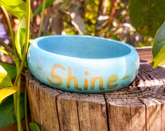 Handpainted Original Wooden Bangle Bracelet, Scripture Jewelry, Christian Jewelry, Faith Gift, Word Bracelet, Philippians 2:15, Shine, Stars