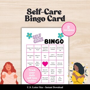 Bingo de autocuidado, herramienta de amor propio para mejorar la salud mental, habilidad de afrontamiento para mantener el bienestar / recurso de asesoramiento para adolescentes y adultos