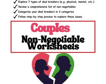 Couples Communication Worksheets, Non-negotiables in a Relationship, Couples Therapy Worksheets Bundle, Couples Conversation Cards, Therapy