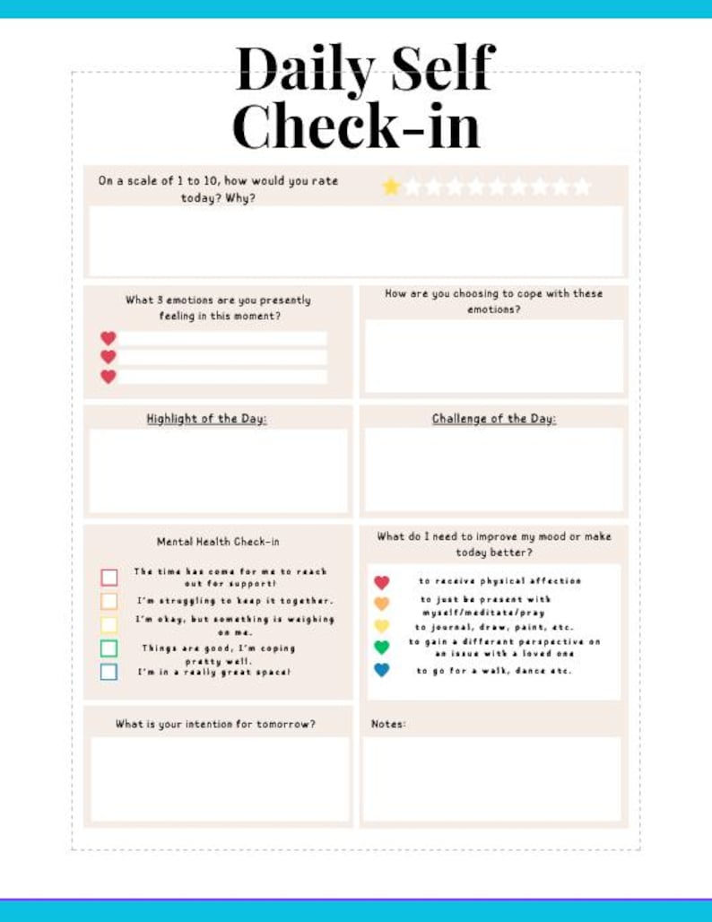 Teen Mental Health Check-in Sheets: Daily & Weekly Therapy Worksheets ...
