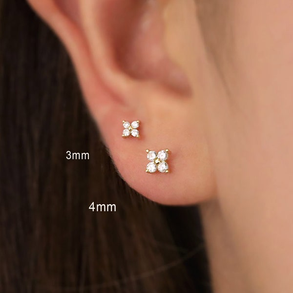 Tiny Four Petal Flower Stud Earrings - Small Stud Earrings - Flower Studs - Minimalist Stud Earrings - Christmas Earrings - Gifts for Her