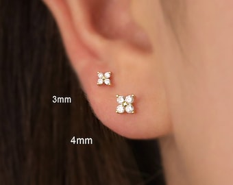 Tiny Four Petal Flower Stud Earrings - Small Stud Earrings - Flower Studs - Minimalist Stud Earrings - Christmas Earrings - Gifts for Her