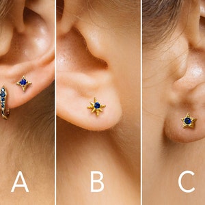 18G Sapphire Star Flat Back Labret Stud - Cartilage Stud - Small Stud Earrings - Labret Stud - Helix Stud - Tragus Stud - Conch