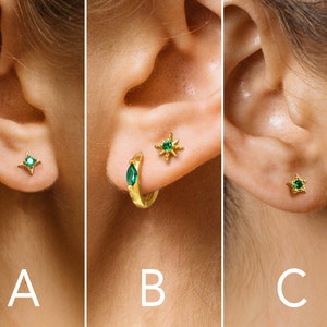 18G Emerald Star Flat Back Labret Stud - Cartilage Stud - Small Stud Earrings - Labret Stud - Helix Stud - Tragus Stud - Conch