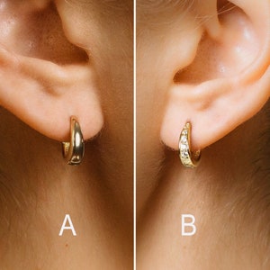 Tapered Huggie Hoop Earrings - Sterling Silver Cz Hoop Earrings - Thick Huggie Hoop Earrings - Second Hole Hoop Earrings - Gold Conch Hoop