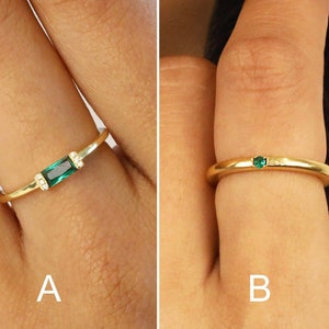 Emerald Birthstone Ring - Baguette Ring - Family Birthstone Ring - Gemstone Ring - Stacking Ring - Dainty Birthstone Ring - Gift For Her