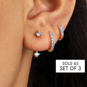 EARRING SET • Aquamarine Everyday Earring Set - Front Back Earrings - Huggie Hoop Earrings - Birthstone Earrings - Gift Ready For Her