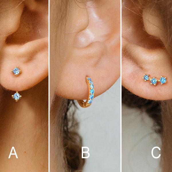 Aquamarine Earrings - Ear Jacket - Ear Climber - Gold Aquamarine Hoops - Birthstone Earrings - Minimalist Earrings - Gift For Her