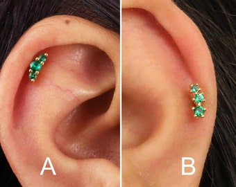 18G Emerald Climber Flat Back Labret Stud - Climber Earrings - Cartilage Stud - Small Stud Earrings - Labret Stud - Helix Stud - Tragus Stud