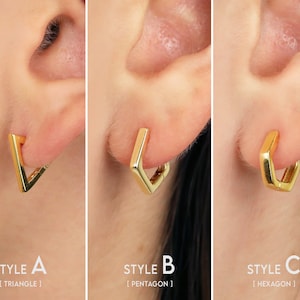 Geometric Hoop Earrings - Sterling Silver Hoop Earrings - Hexagon Hoops - Pentagon Hoops - Minimalist Earrings - Small Hoop Earrings
