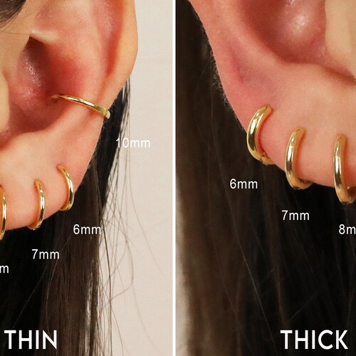 Gold Rounded Huggie Hoop Earrings - Sterling Silver Hoop Earrings Set - Cartilage Hoop - Second Hole Hoop Earrings - Gold Conch Hoop