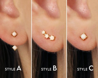 White Fire Opal Stud Earrings - Ear Jacket - Ear Climbers - White Opal Earrings - Tiny Stud Earrings - Minimalist Earrings - Gift For Her