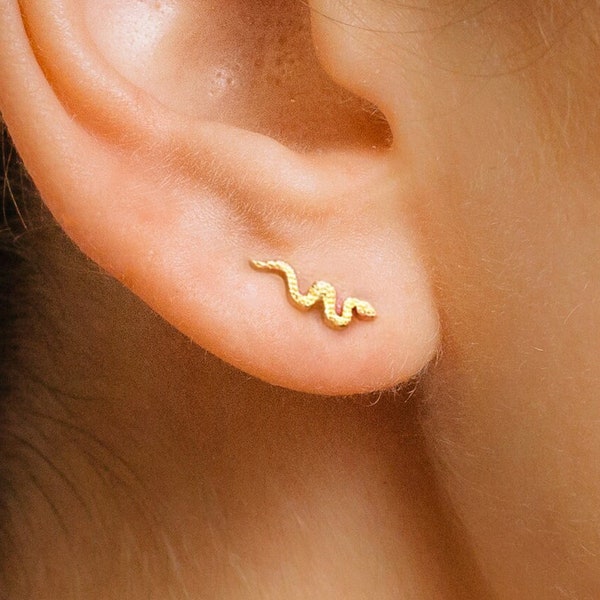Tiny Gold Serpent Stud Earrings - Small Stud Earrings - Snake Studs - Minimalist Stud Earrings - Christmas Earrings - Gifts for Her