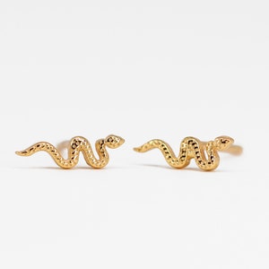 Tiny Gold Serpent Stud Earrings Small Stud Earrings Snake Studs Minimalist Stud Earrings Christmas Earrings Gifts for Her image 2