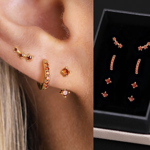 Garnet Front Back Earring Set - Everyday Earrings - Earring Stack - Earring Set - Dainty Earrings - Birthstone - Gift For Her - Gift Ready
