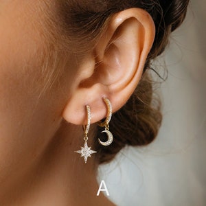 Star and Moon Earrings Silver Star and Moon Hoop Set Celestial Earrings ...