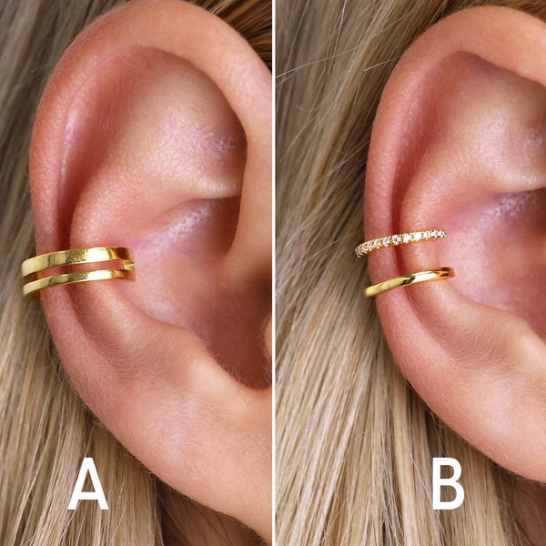 Double Band Ear Cuff - Ear Cuff No Piercing - Conch Ear Cuff - Fake Piercings - Ear Cuff Non Pierced - Cartilage Ear Cuff - Gold Ear Cuff