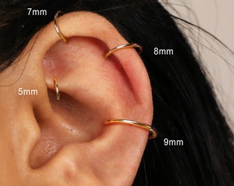Thin Hoop Rings for Ear & Nose Piercings - No Hinge Design - Small Hoop Earrings - 925 Sterling Silver 18K Gold - 20G Thin Hoops