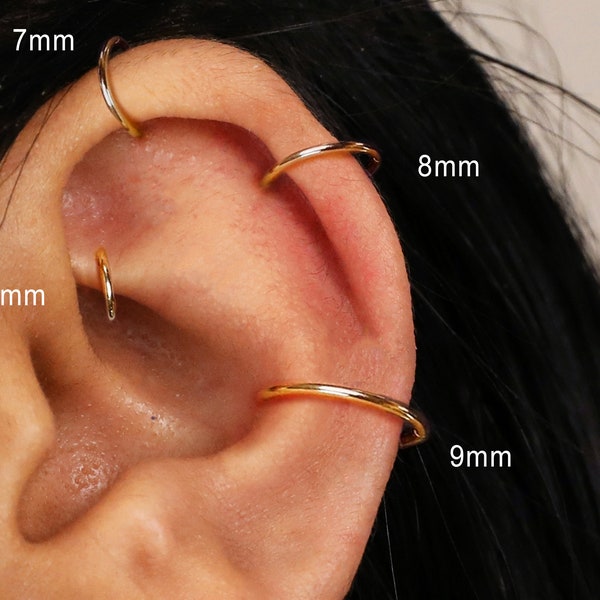 Thin Hoop Rings for Ear & Nose Piercings - No Hinge Design - Small Hoop Earrings - 925 Sterling Silver 18K Gold - 20G Thin Hoops