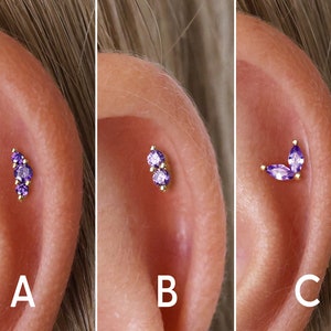 18G Amethyst Flat Back Labret Stud - Marquise Stud - Climber Earrings - Cartilage Stud - Flat Back Earring - Conch Stud - Tragus Stud