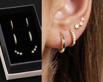 Huggie Hoop Earring Set - Tiny Climber Earrings - Huggie Hoop Earrings - Gold Hoops - Gift Ready - Gift For Mom - Gift Set - Gift for Her