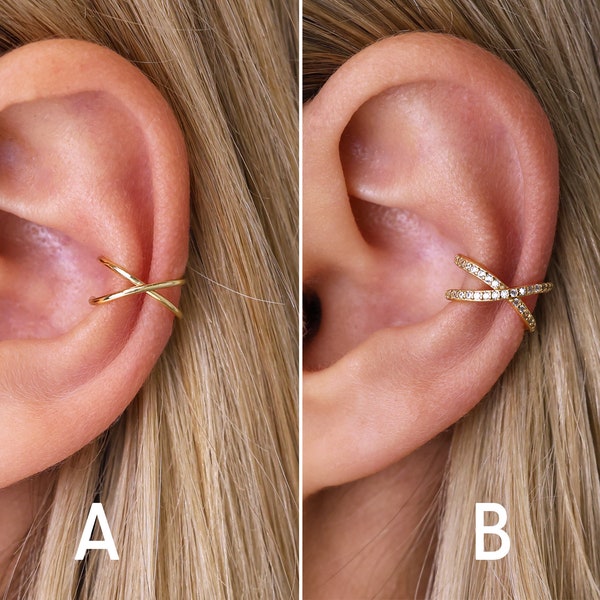 Criss Cross Ear Cuff - Ohrmanschette ohne Piercing - Conch Ear Cuff - Fake Piercings - Ear Cuff Non Pierced - Knorpel Ear Cuff - Gold Ear Cuff