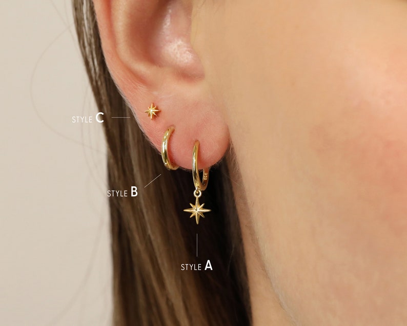 18K Gold Star Dangle Earring Set Earring Stack Sterling Silver Earring Set Everyday Earrings Gift Set Gift For Her Gift Ready image 2