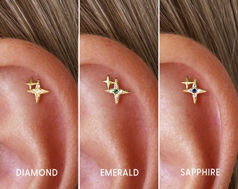 Clou labret 18G à dos plat et étoiles - Boucle d'oreille étoile - Boucles d'oreilles cartilage - Petits clous d'oreilles - Conque - Tragus - Hélice - Clou cartilage