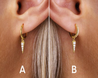 Dainty Spike Dangle Huggie Hoop Earrings - Sterling Silver Hoop Earrings - Second Hole Hoop Earrings - Gold Spike Hoops - Minimalist Earring